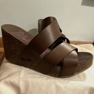 Blowfish Size 7.5 Brown Leather and Cork Wedge